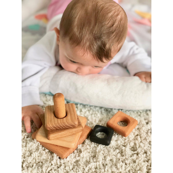 Handmade Wooden stacking toy in square shape from 6 types of wood
