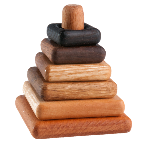 Handmade Wooden stacking toy in square shape from 6 types of wood