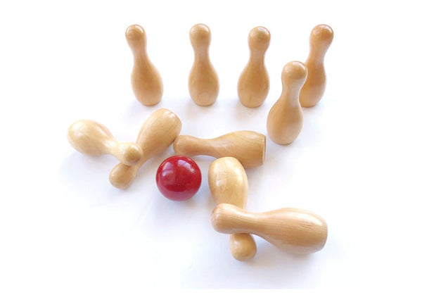 Tabletop Bowling Set - Natural Wood and Red Ball