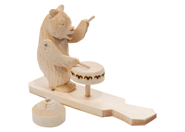 Hand Carved Drummer Bear Toy
