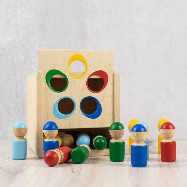Wooden Color Sorting Box With Pegs