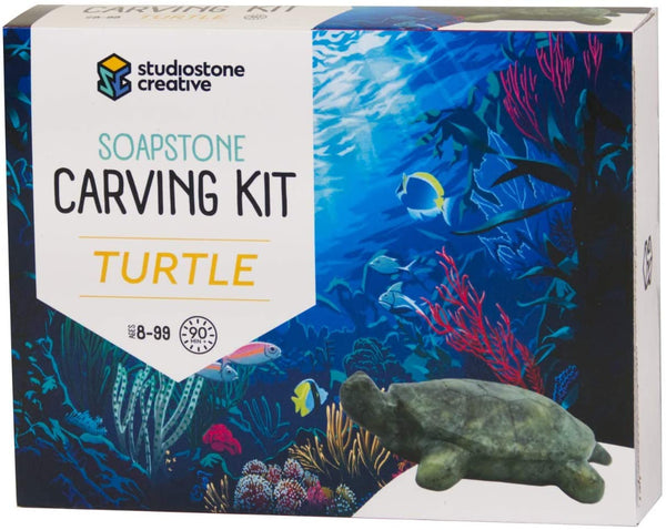 Turtle Soapstone Carving and Whittling—DIY Arts and Craft Kit. All Kid-Safe Tools and Materials Included. for 8 to 99+ Years.