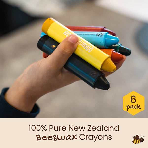 Honeysticks 100% Natural Beeswax Crayons, Jumbo Size Crayons for Toddlers and Kids Developing a Pencil Grip, Child Safe, Non Toxic Crayons for Kids, 6 Vibrant Colours, Food Grade Colourings, 6 Pack