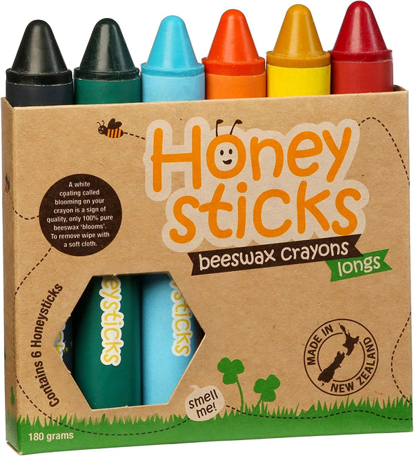 Honeysticks 100% Natural Beeswax Crayons, Jumbo Size Crayons for Toddlers and Kids Developing a Pencil Grip, Child Safe, Non Toxic Crayons for Kids, 6 Vibrant Colours, Food Grade Colourings, 6 Pack