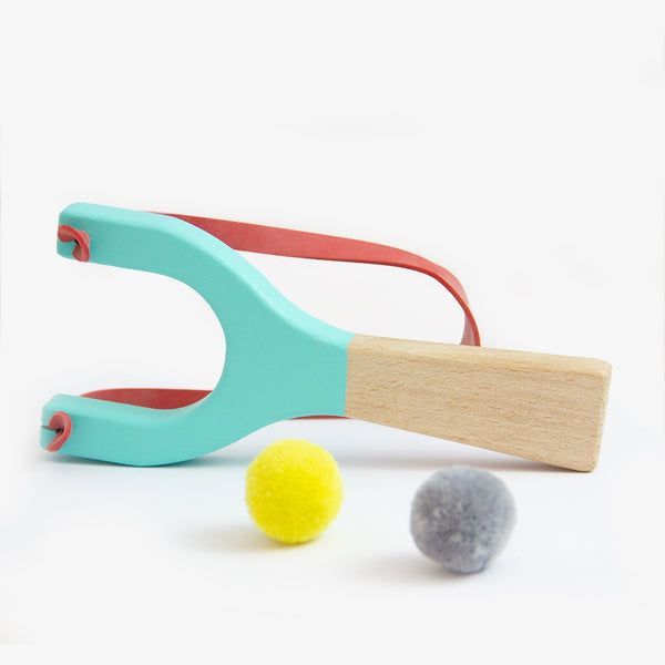 Hand made Wooden Sling shot with Pom pom balls