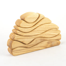 Handmade Natural Waves Wooden Sculptural Blocks Stacker Puzzle